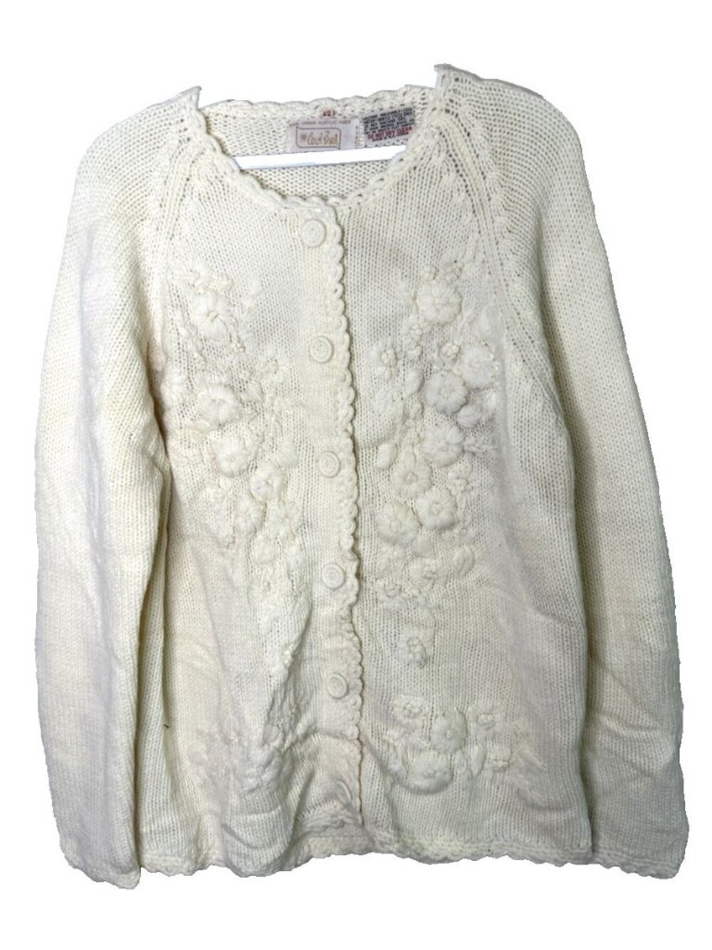 Vintage 70s Crewel Yarn Floral Cardigan Sweater Cottagecore Granny